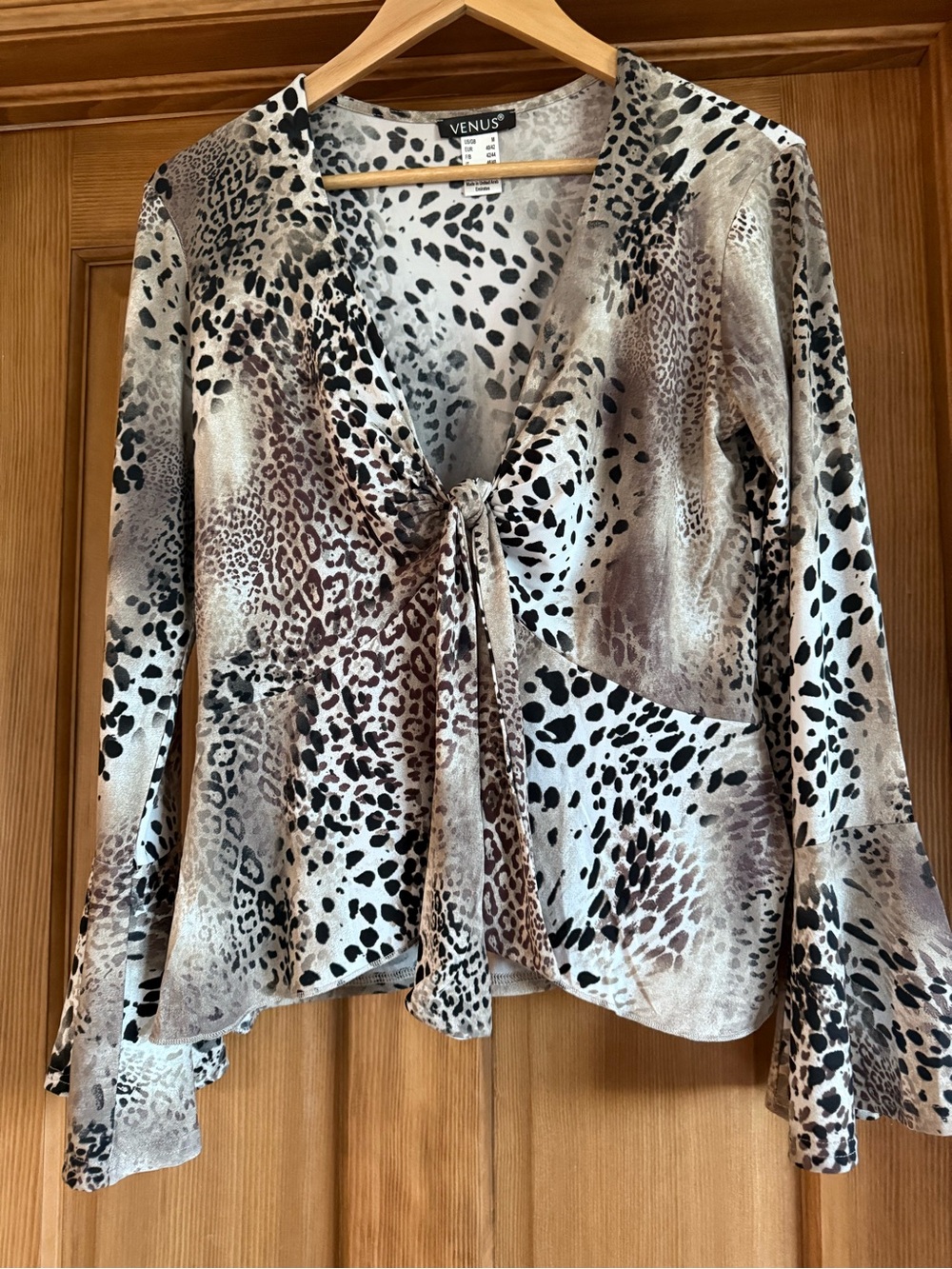VENUS Animal Print Tie-Front Blouse in Brown and Black